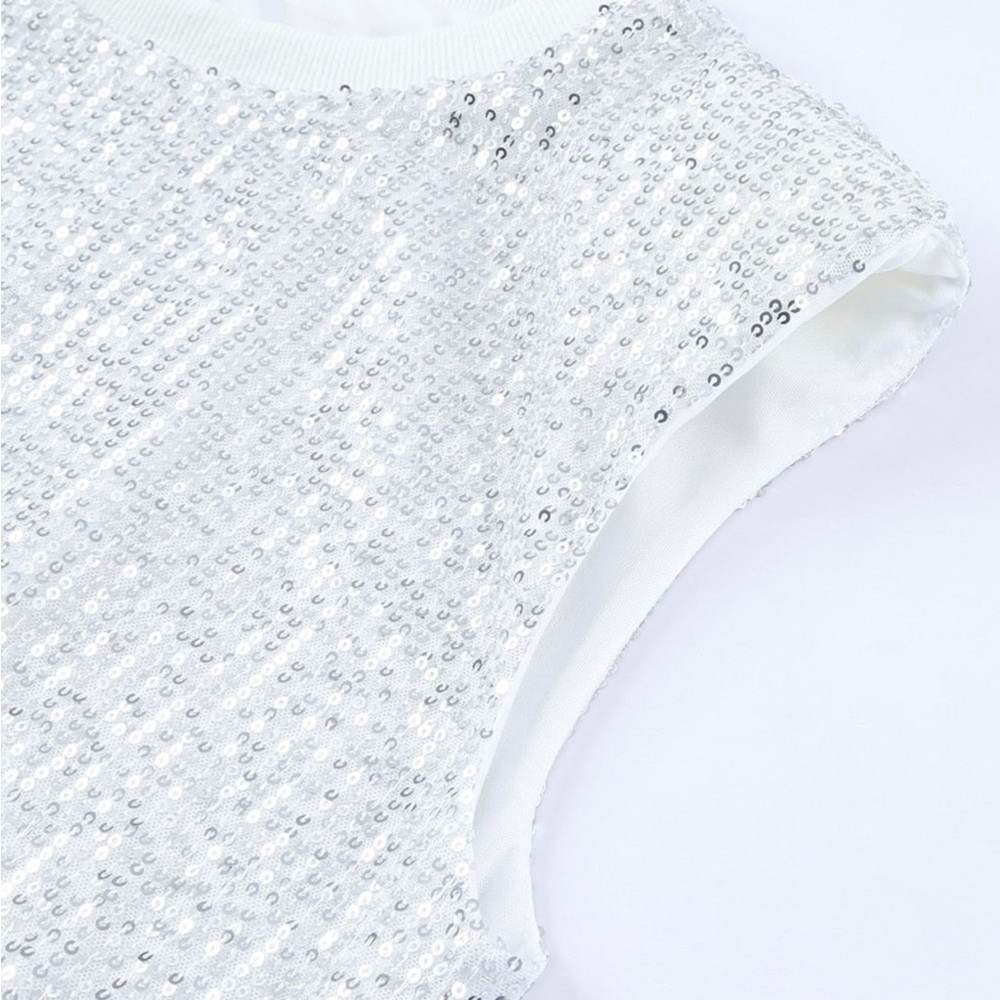 #27 White All Sequin Sleeveless Top - Picture 9 of 10